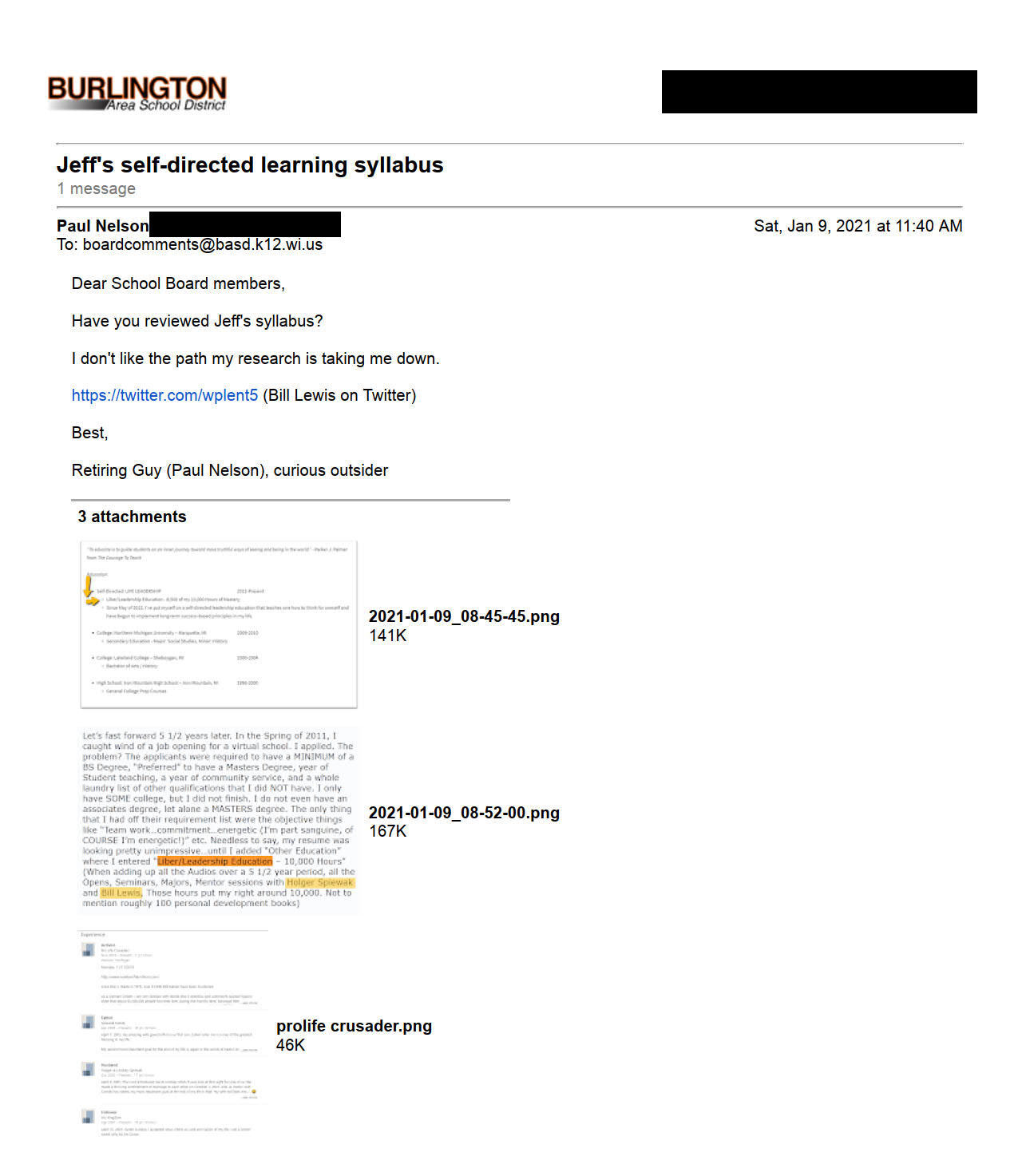Community comment regarding Jeff Taff investigation/suspension